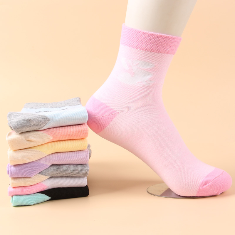 Vớ cotton nữ ống 5 đôi mùa thu và mùa đông dày vớ cotton ấm eo cao Quần tất nữ khử mùi không thể mua được bóng - Vớ sợi tre tất cao cổ