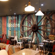 3d retro retro wood grain restaurant wallpaper fashion cafe wallpaper Milk tea shop barber shop casual bar mural