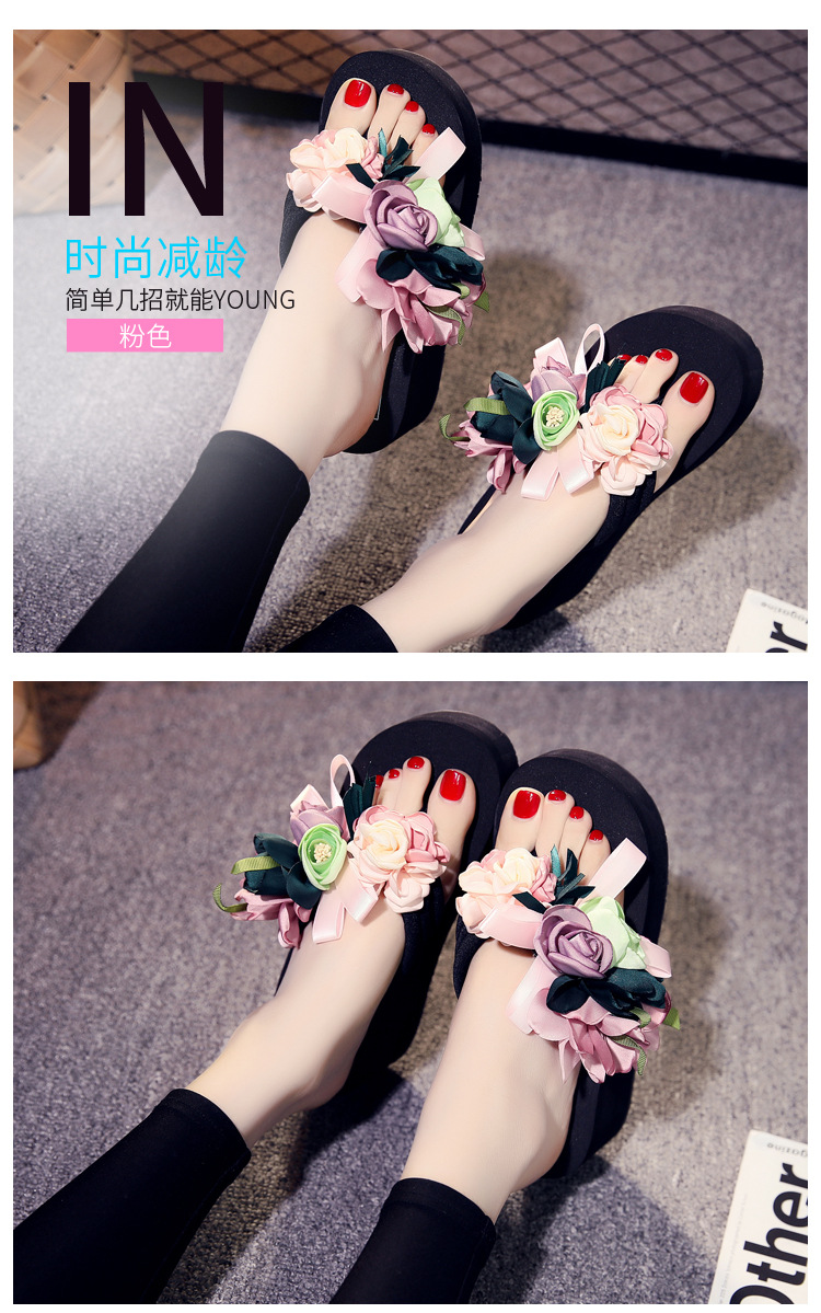 Thời trang hè mùa hè dép cao gót nữ phiên bản Hàn Quốc của hoa handmade đế xuồng dày đế xuồng trượt ngày lễ mang dép đi biển và dép lê - Dép dép quai hậu nữ 2021