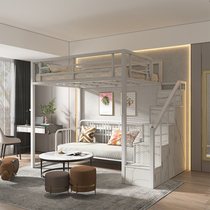 Iron elevated bed small household type bed under table iron rack bed Simple apartment space building space building overhead bed 2 floor bed