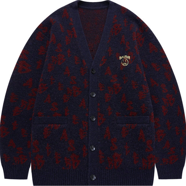 BEASTER grimace letters jacquard sweater jacket men's 23 autumn new American retro style couple cardigan women