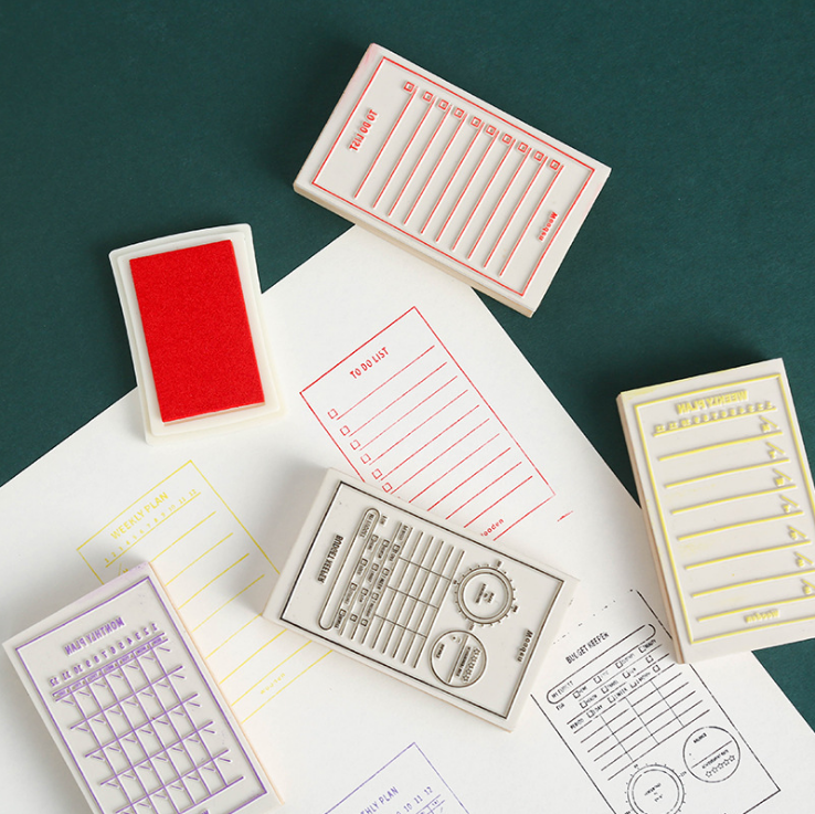 Korean fun stationery hand account Day plan Month plan Week plan To-do list Multi-function wooden seal stamp sheet