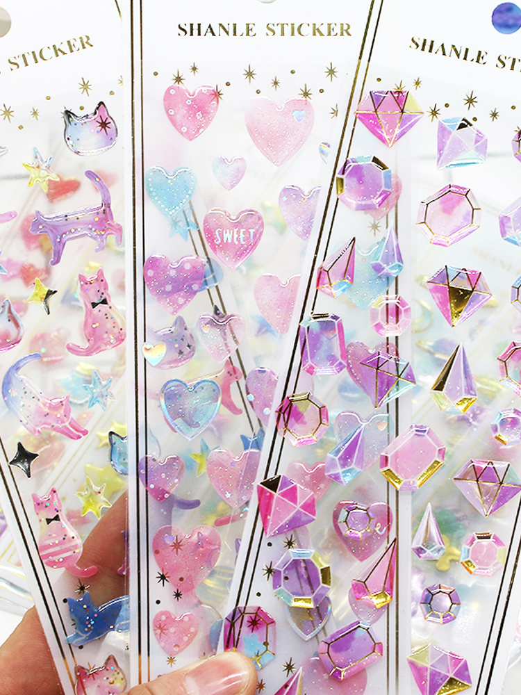Crystal diamond stickers for girls Transparent drop glue hand book stickers Gem small stickers Sticky stickers Children stickers stickers stickers face stickers