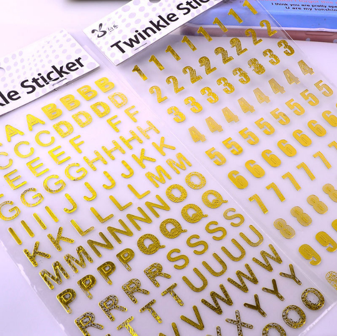 Bronzing English Alphabet Numbers Golden Silver Color Children Small Stickup Paper phone protective shell Decorative Self-adhesive painting stickers
