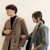 Autumn and winter couple Plaid small suit jacket retro Korean trend loose leisure Net red squid handsome British style suit