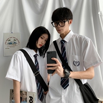 jk short sleeve shirt men and women white embroidery student class uniform dk uniform set Academy style couple shirt Harajuku