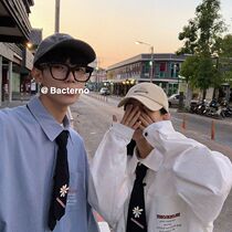 JK spring and autumn jacket couple College Wind long sleeve DK uniform shirt Net red trend embroidery loose shirt men and women tide