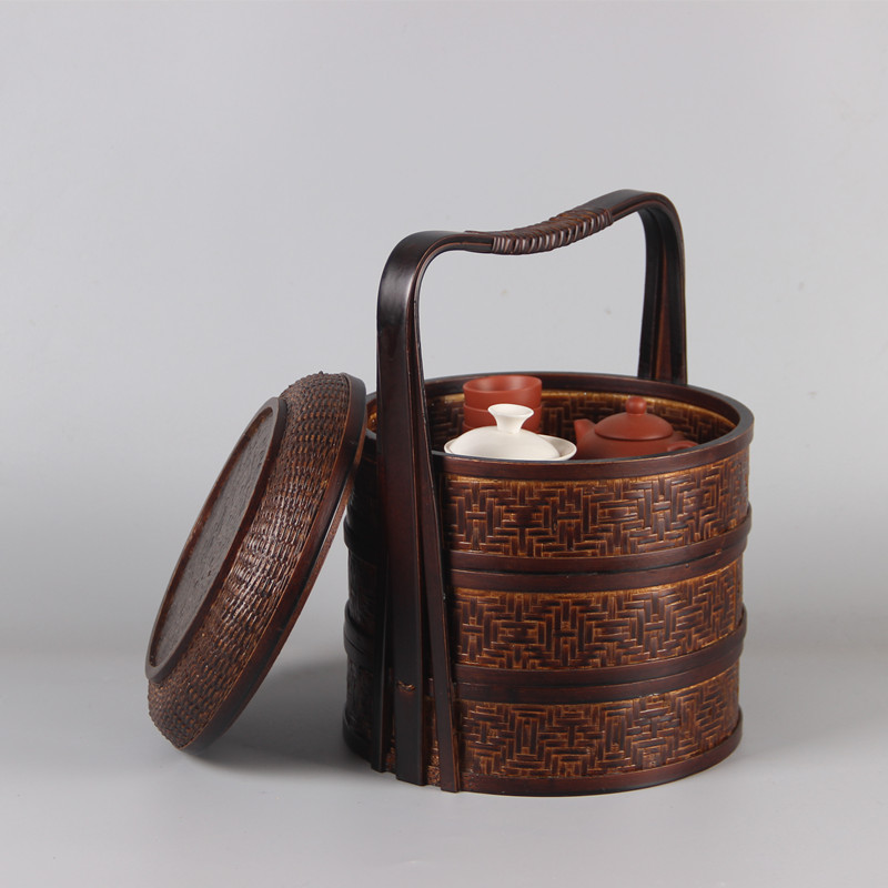 Day-style large lacquer bamboo woven tea tea set with large number of tea set box made of old food box made of bamboo tea cage tea passage