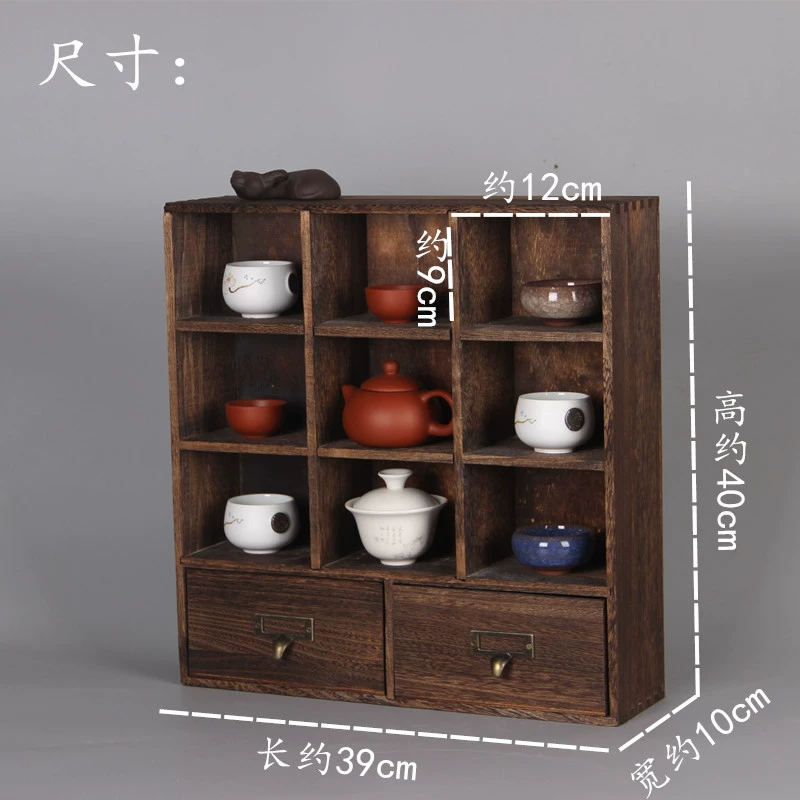 Tea set lưu trữ hiển thị rack tea cup rack pot đốt cháy paulownia nhỏ đa borg trang trí tủ trưng bày đơn giản gỗ rắn - Trà sứ