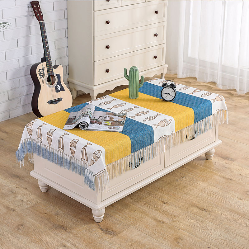 Nordic cotton linen cloth art coffee table towel modern minimalist coffee table tablecloth rectangular dust-proof cloth tassel table cloth cover cloth
