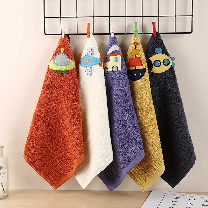 Children's hand towel hanging cute cotton household absorbent square cartoon wash face can be square small square towel towel