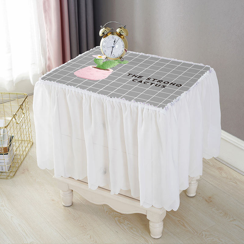 Bedside table cover set bedroom square tablecloth chiffon princess style fresh and simple multi-purpose cover towel dust-proof curtain cover