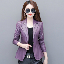 The new Haining leather womens 2021 autumn short Korean version slim slim large size suit collar sheepskin coat tide