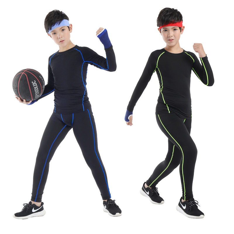 Child corset training suit Long sleeves Fitness Suit Elastic Speed Dry Sports Fitness Clothes Basketball Football bottom