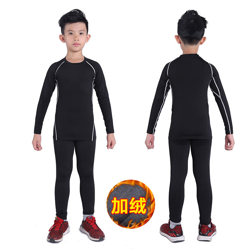 Autumn Winter Plus Suede Children Tight Clothing Elastic Sports Fitness Fitness Clothing Men's Wear Basketball Football Bottom Training Running