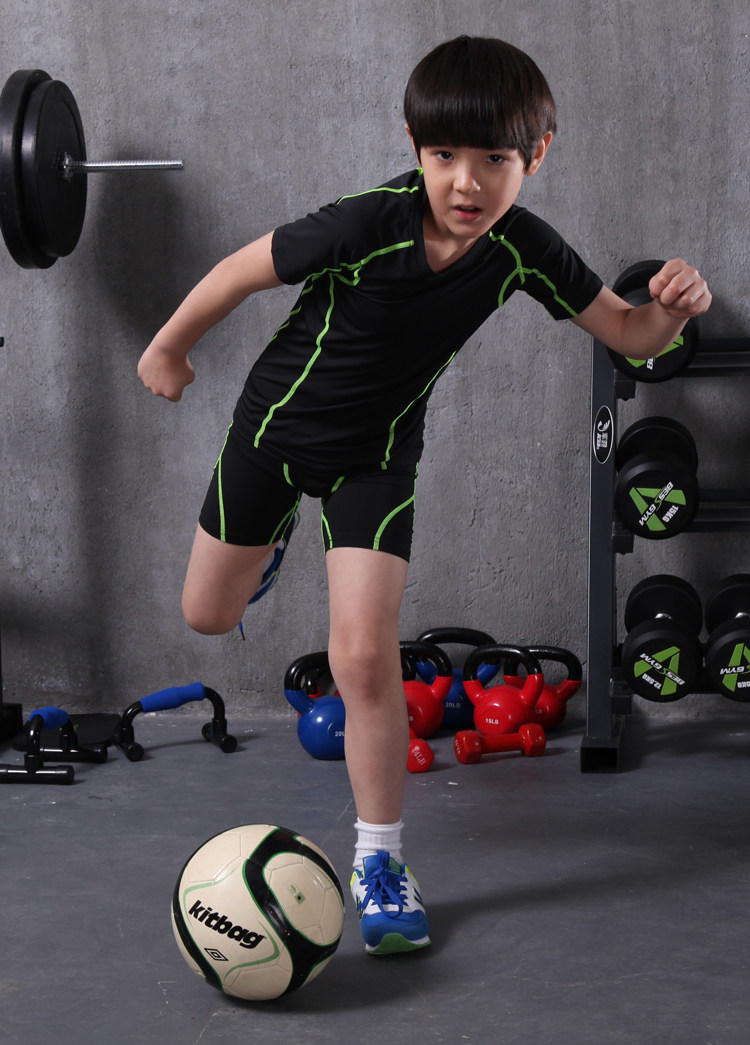 Children's tights Short-sleeved shorts Fitness clothes Stretch clothes Primary school sports running stretch clothes Breathable summer