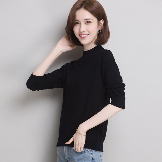 Versatile Half Turtleneck Sweater Women's Pure Wool Sweater Autumn and Winter 2023 New Loose Pullover Knitted Bottoming Sweater