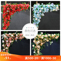 New Wedding Triangle Flower Row Floral Wedding Arrangement Sensual Arch stage Welcome Area Decoration Emulation Corner Flowers
