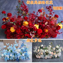Wedding road guide flower wedding table decorative flower row long strip simulation flower red blue fake flower high-grade ground Row flower