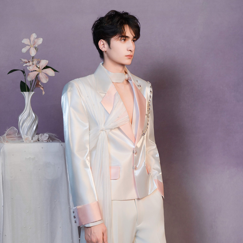 Shangjie Design Confession Season Chinese Valentine's Day Pink High-End Performance Boy Group Series Suit Jacket Stage Original