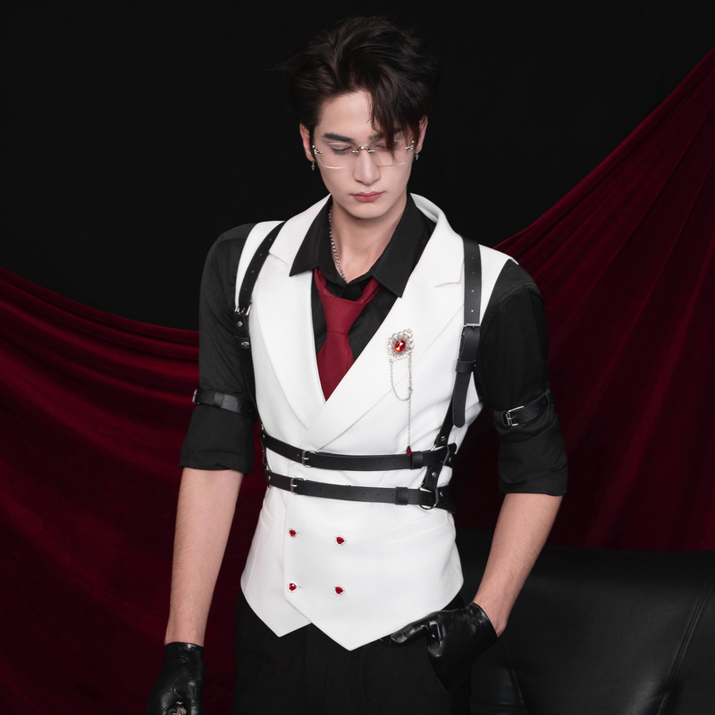 Shangjie Design Youthful Boy Group Performance Outfit White Vest Stage Tie Suit Collar Slimming Versatile