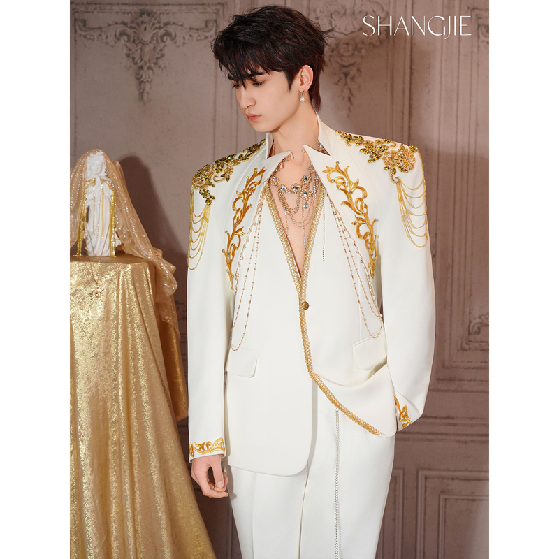 Shangjie Design White Gentleman Design High-End Performance Male Group Series Suit Jacket Stage Original Shangjie Design White Gentleman Design High-End Performance Male Group Series Suit Jacket Stage Original
