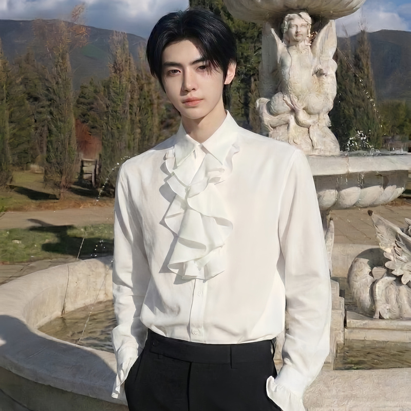 Shangjie Design Men's Shirt White Men's Summer Thin Dress Shirt Performance Male Group Series Stage Outfit Shangjie Design Men's Shirt White Men's Summer Thin Dress Shirt Performance Male Group Series Stage Outfit