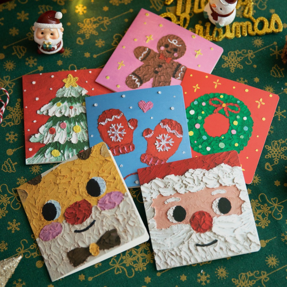 2024年クリスマスグリーティングカード クリスマスイブ感謝祭祝福小さなカードギフトクリエイティブな油絵手書きカード