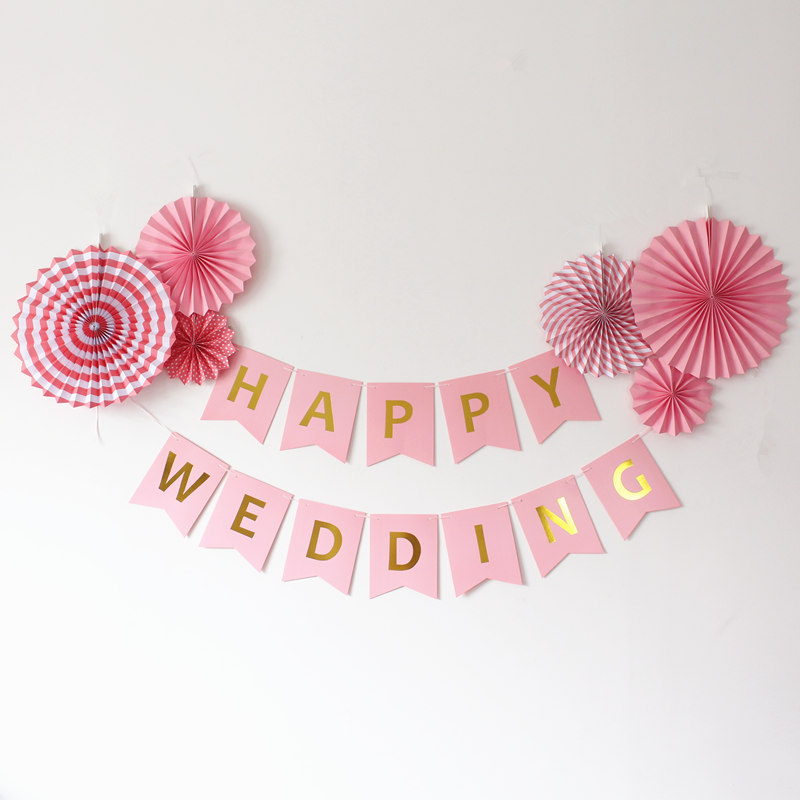 Wedding celebration supplies Letter pull flag pull flower Wedding room decoration Party supplies Paper tassel paper fan package