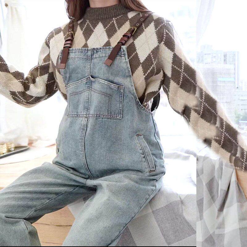 Maternity pants denim baby bag pants suit autumn fashion trendy mother autumn and winter outer wear loose large size maternity clothes spring and autumn