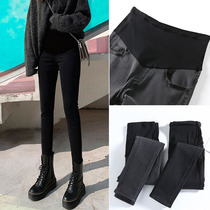 Pregnant woman pants Chauma spring fall outside wearing small leggings jeans spring loading early in the first three months black underpants