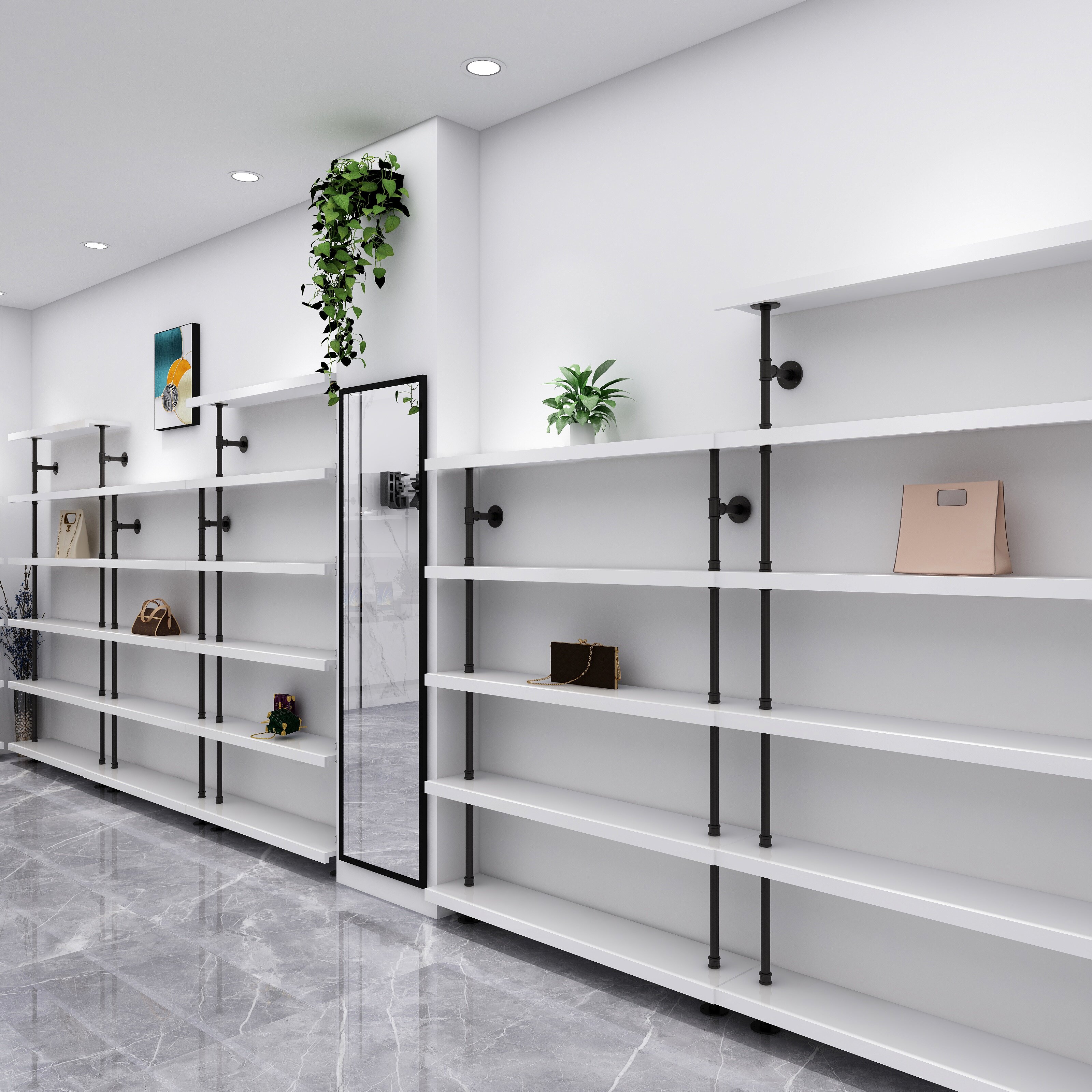 Shoe store decoration shoe rack display stand floor-supporting men's and women's shoes container bag children's shoe rack shop white shoe shelf