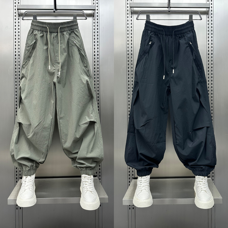 Summer New Style Patchwork Three-Dimensional Cut Jogger Harem Pants for Men, American-Style Loose and Cool Nine-Point Casual Pants