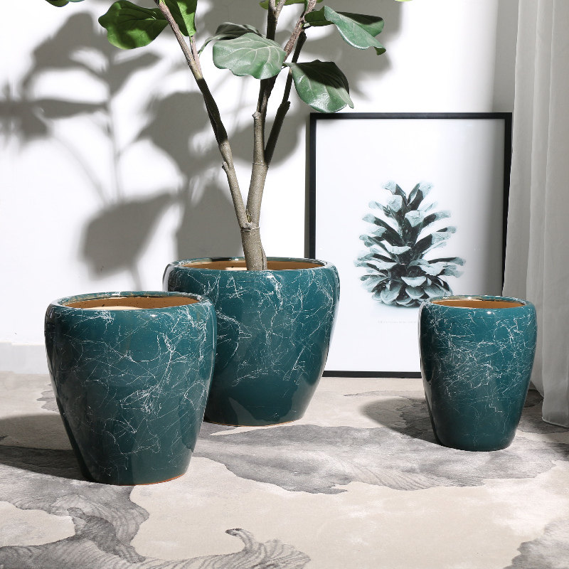 Extra large ceramic flowerpot European-style living room household oversized floor-to-ceiling happiness tree large-caliber creative balcony planting tree height