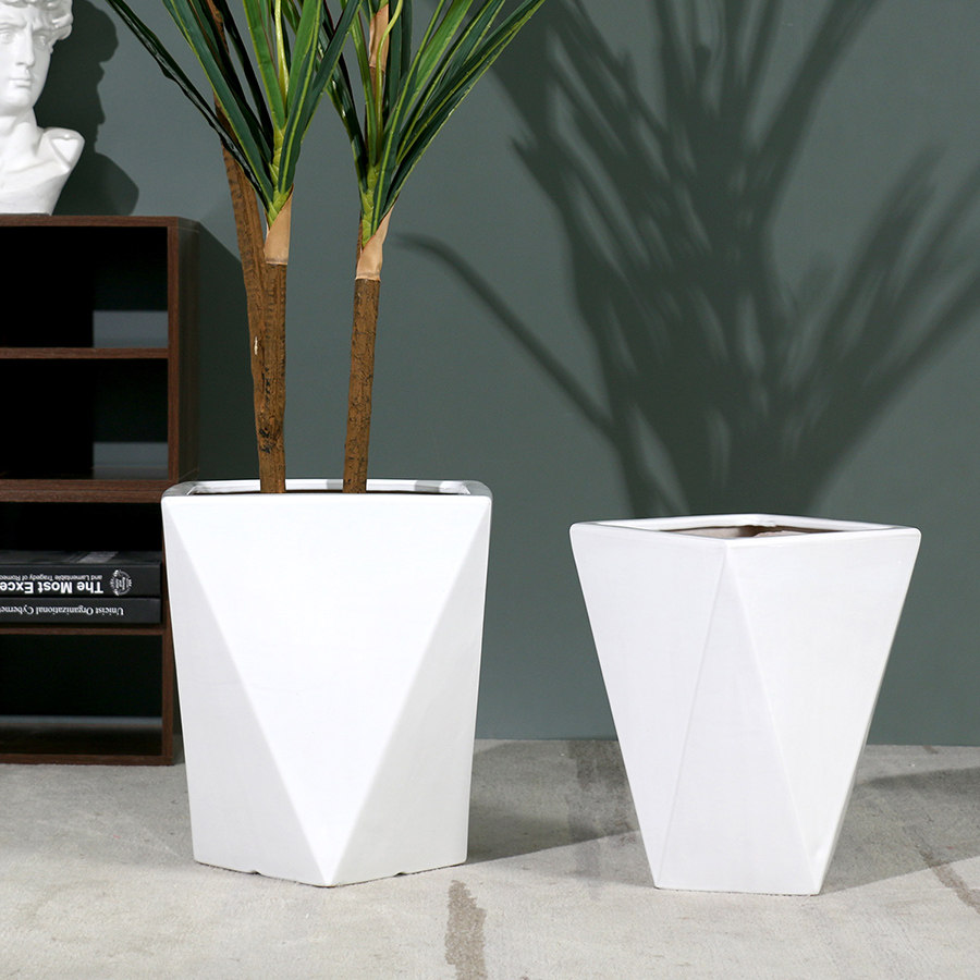 Design extra large ceramic flower pot square net red ins white home living room orchid pot simple diamond