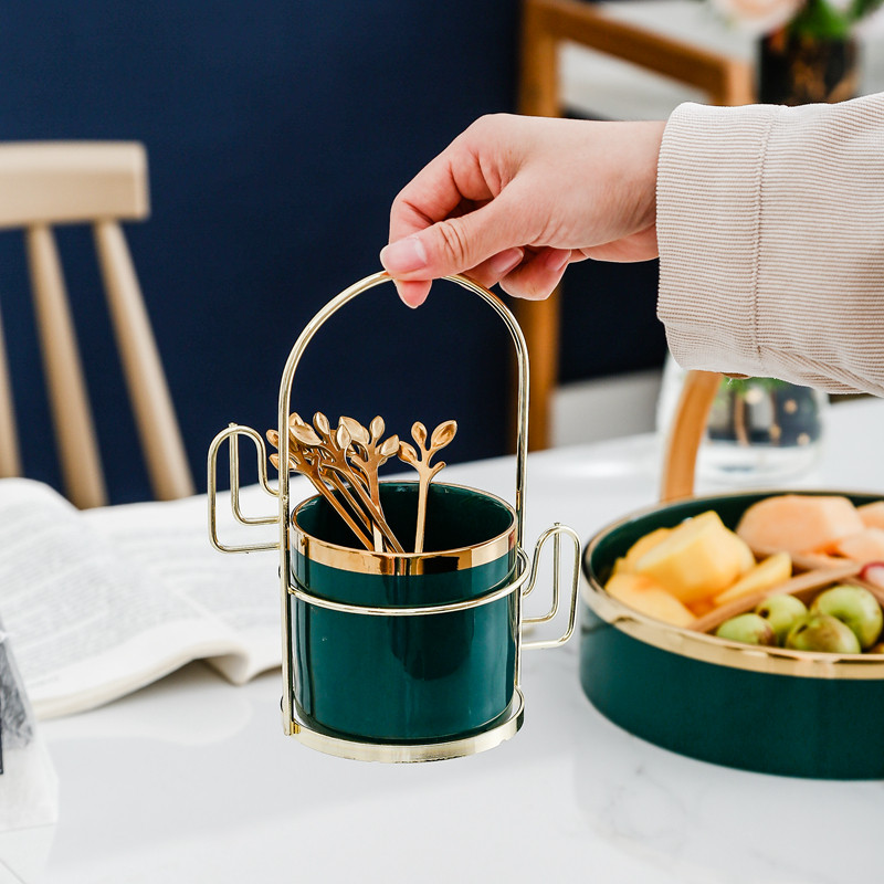 In creative ceramic fruit fork collection suite household desktop container cylinder cosmetic pen small fork collection layer