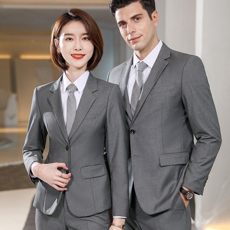 Gray Women's Suit Set Workwear Spring and Autumn Professional Work Attire Men's Business Wrinkle-Free Suit Sales Interview Formal Wear