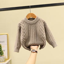 Mens baby autumn winter sweater 2020 new Korean version of childrens pullover solid color round neck knitwear childrens base shirt