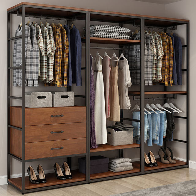 Open wardrobe home bedroom walk-in closet simple storage coat rack cabinet combination steel frame wardrobe