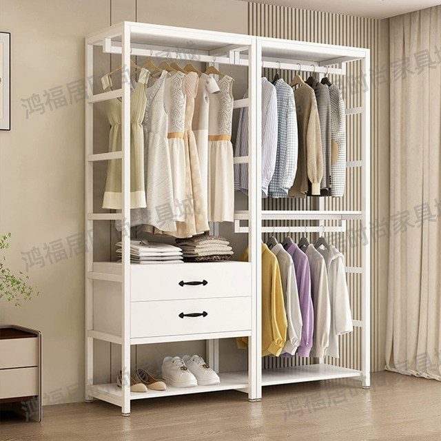 Open cloakroom wardrobe walk-in coat rack home bedroom storage rack double-layer floor-standing clothes rack combination
