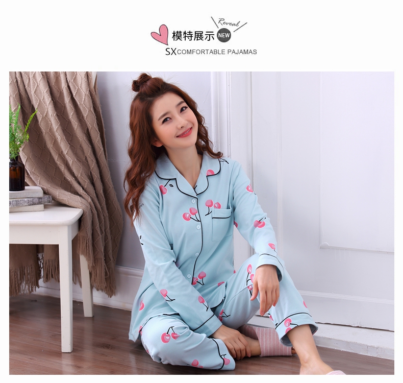 Đồ ngủ cardigan nữ mùa xuân và mùa thu cotton dài tay dễ thương dịch vụ nhà ngọt ngào Xia Yuezi phù hợp với mùa thu đông có thể được mặc bộ jum đẹp