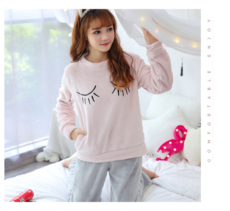 Mùa xuân và mùa thu đồ ngủ mùa đông nữ dày flannel san hô lông cừu phim hoạt hình ngọt ngào ấm áp dịch vụ nhà phù hợp đồ ngủ lụa