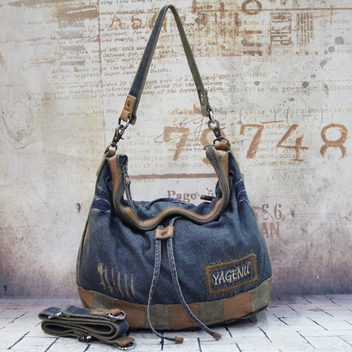 Autumn and winter new retro Korean version of the denim one-shoulder messenger women's bucket bag casual nostalgic backpack Yagnu