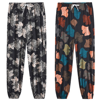 Summer thin high waist ice silk pants nine-point pants for mom