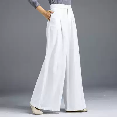 Literary cotton linen wide pants women's loose trousers 201 Spring and Autumn New retro high waisted linen mop pants