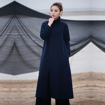 Chinese wind cotton coat jacket womens long autumn and winter Tang dress Chinese retro national wind cotton and hemp womens flannel cotton clothing