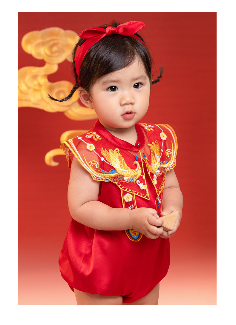 Longevity and Prosperity Mulberry Silk Romper for Baby Girls, New Chinese Style Spring and Summer Full Moon and Hundred Days Clothing, One-Year-Old Baby — 34