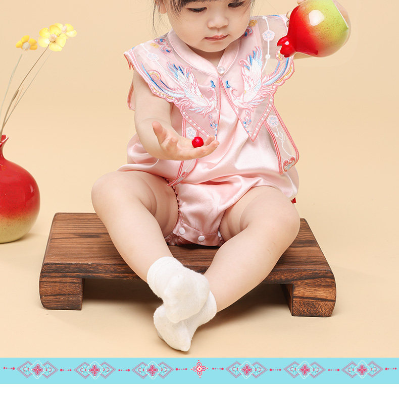 Longevity and Prosperity Mulberry Silk Romper for Baby Girls, New Chinese Style Spring and Summer Full Moon and Hundred Days Clothing, One-Year-Old Baby — 4