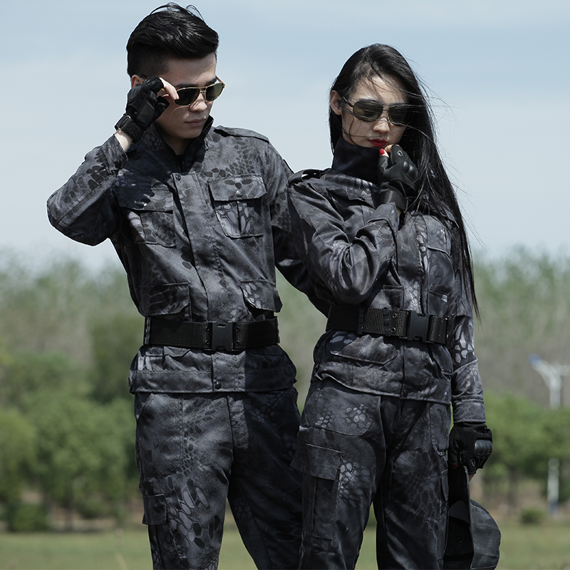 New black python camouflage suit male Spring Autumn Army training wear-resistant instructor training worksuit female