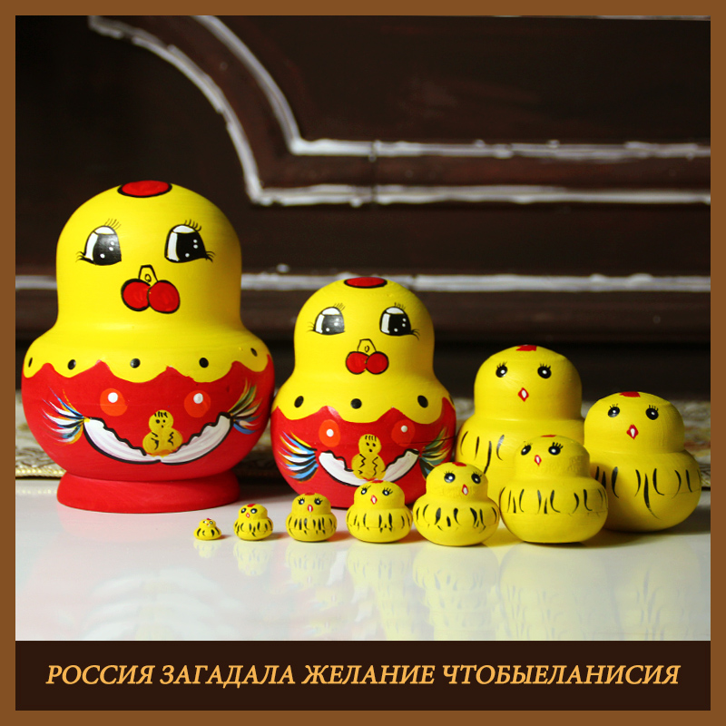 Hand painted 10 floors of chicken handmade chicken puzzle toy Russian doll